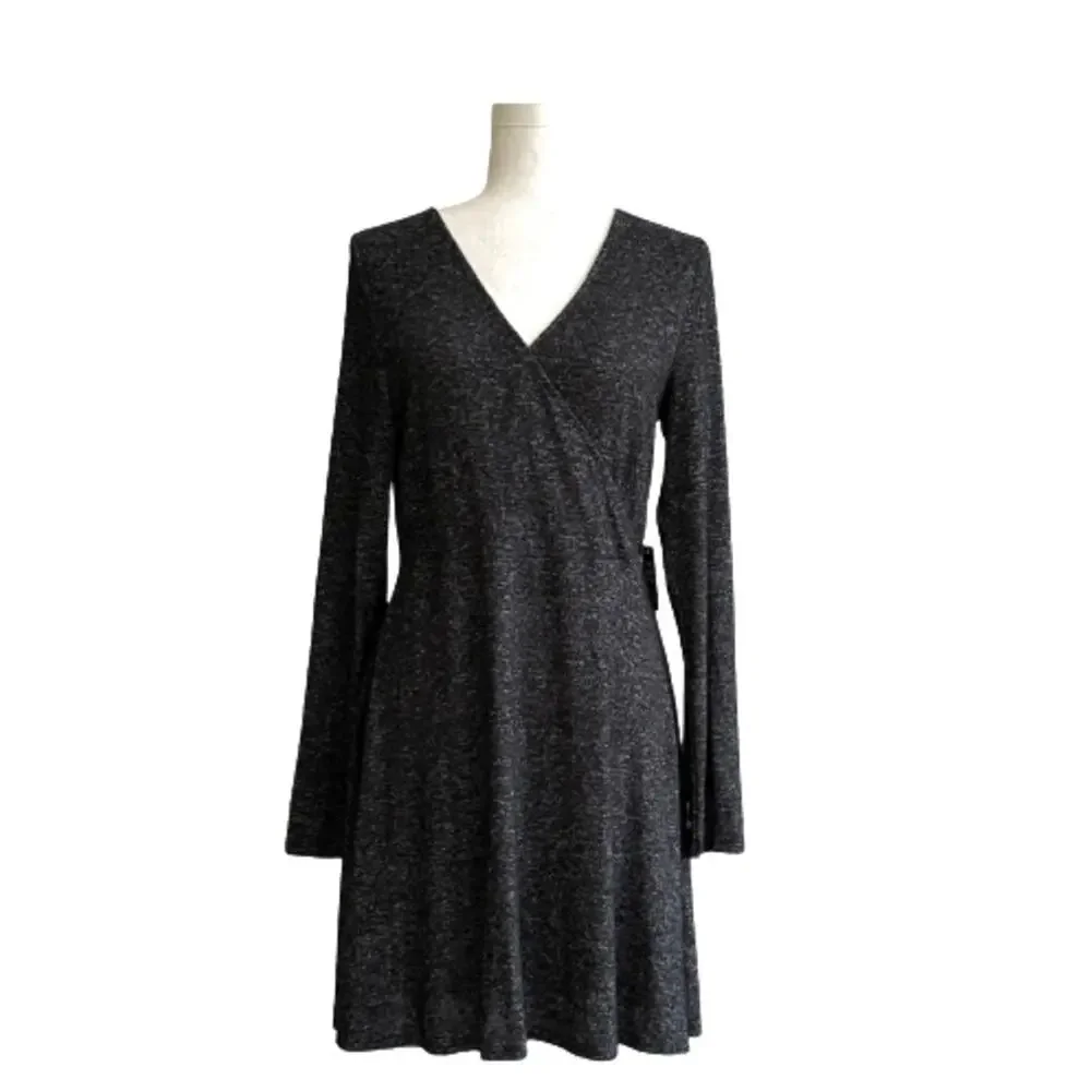Express Dress Charcoal Gray Jersey Long Sleeve Surplice V- Neck Dress Medium NEW